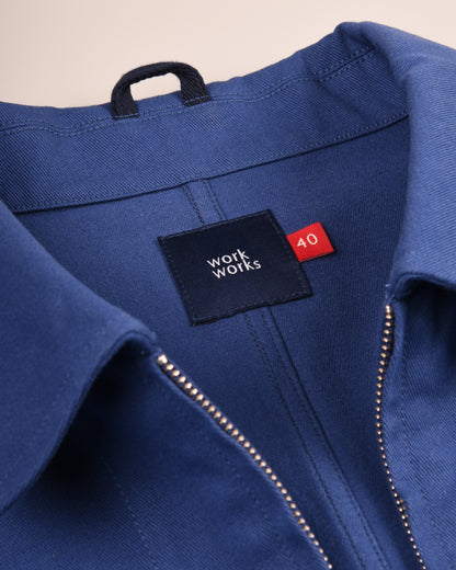 WORK WORKS WOMEN'S ZIP UP CROPPED JACKET - BLUE TWILL