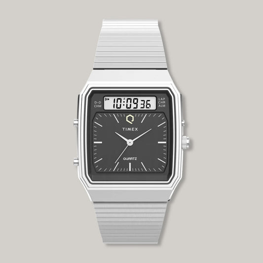 Q TIMEX® 1982  ANA-DIGI REISSUE 33MM STAINLESS STEEL BRACELET WATCH