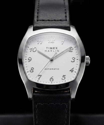 TIMEX MARLIN CHATHAM AUTOMATIC 36MM - SILVER - BLACK LEATHER STRAP