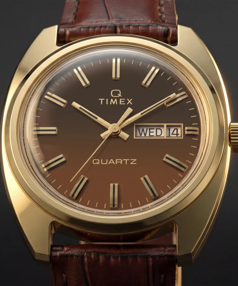 TIMEX 1978 DAY DATE FUMÉ 37MM - BROWN CROC LEATHER STRAP