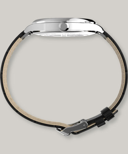 TIMEX WATERBURY CLASSIC 39MM - SILVER -  BLACK LEATHER STRAP