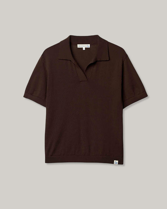 MERZ B. SCHWANEN WOMENS SHORT SLEEVE MERINO POLO - COFFEE
