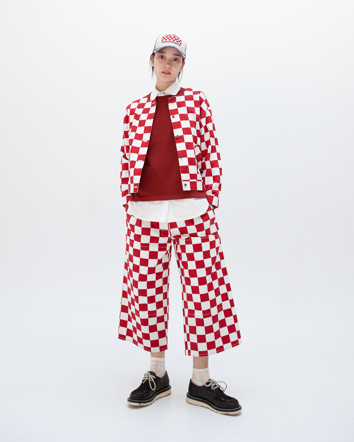 W'MENSWEAR BURNOUT PANTS - RED CHECK