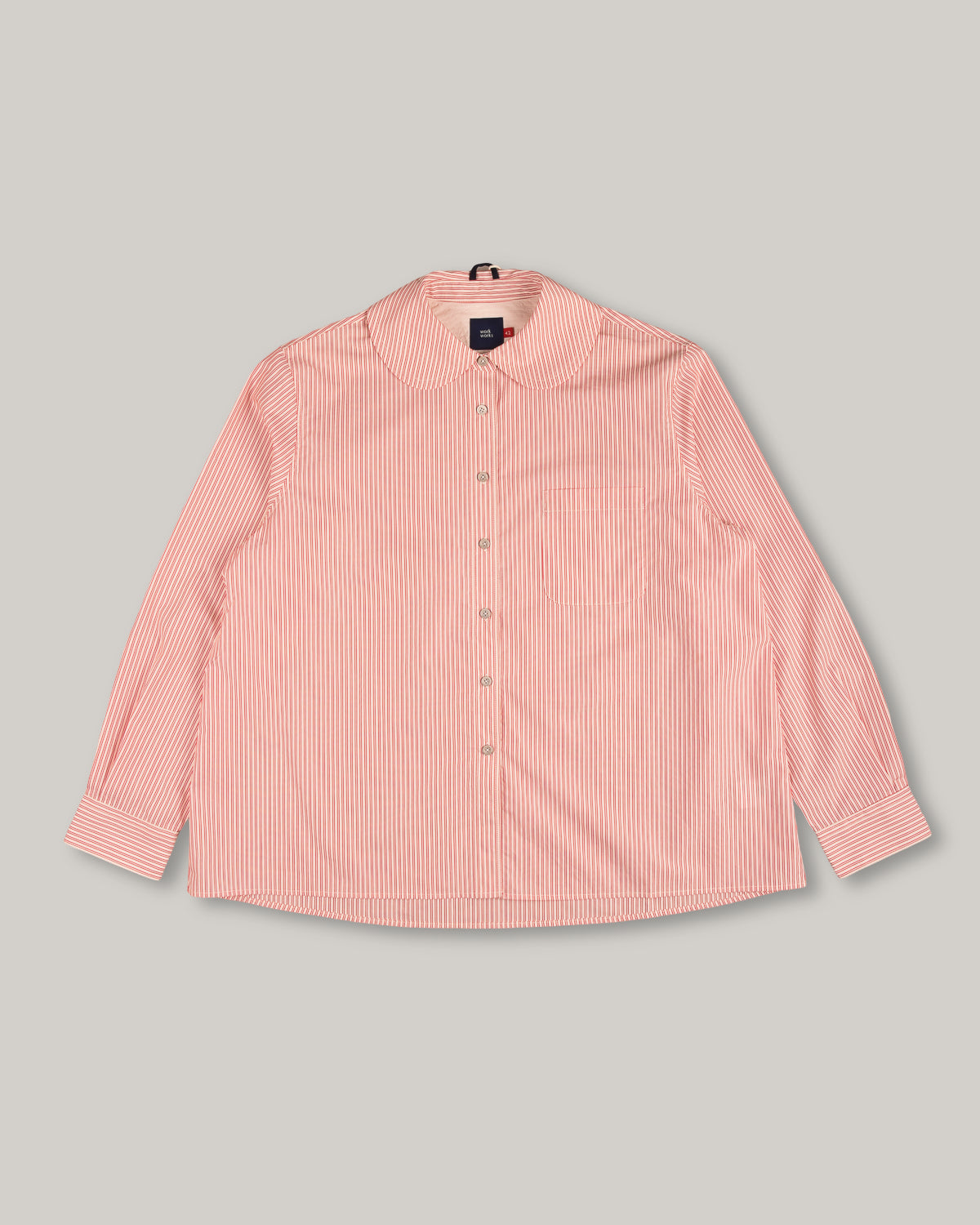 WORK WORKS WOMEN'S ROUND COLLAR SHIRT - RED STRIPE