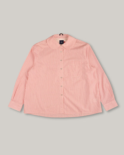 WORK WORKS WOMEN'S ROUND COLLAR SHIRT - RED STRIPE