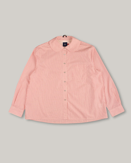 WORK WORKS WOMEN'S ROUND COLLAR SHIRT - RED STRIPE