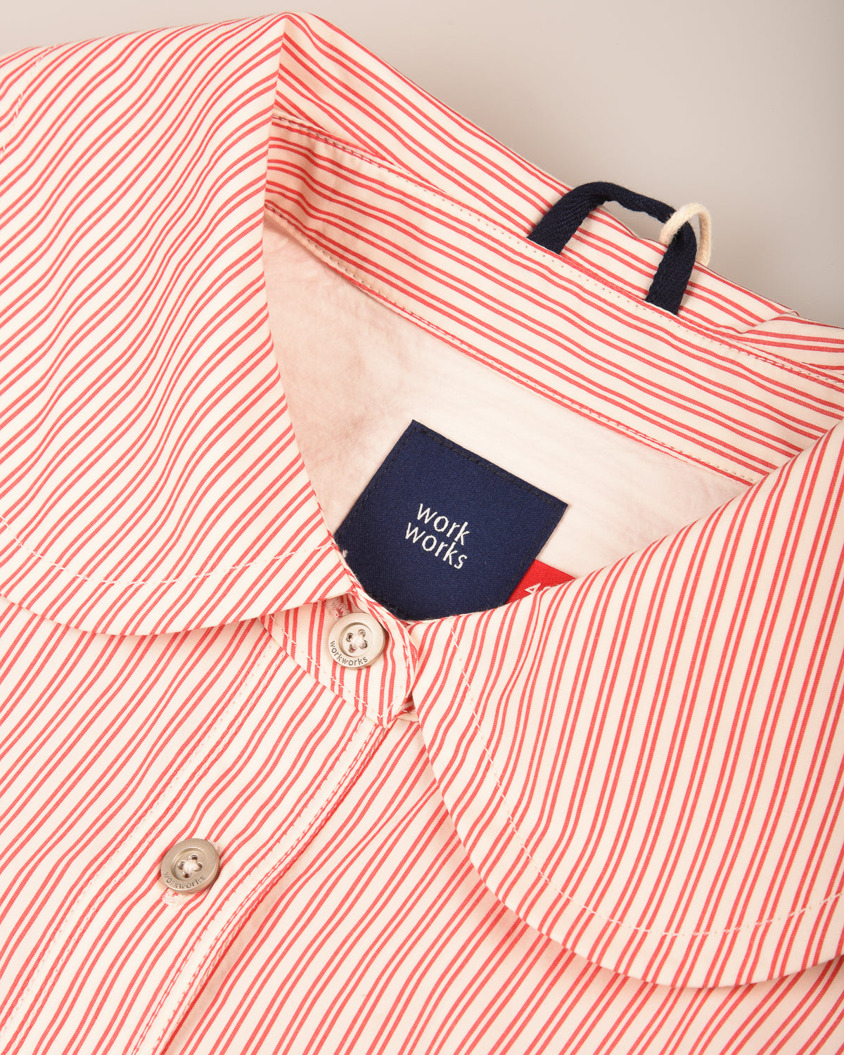 WORK WORKS WOMEN'S ROUND COLLAR SHIRT - RED STRIPE