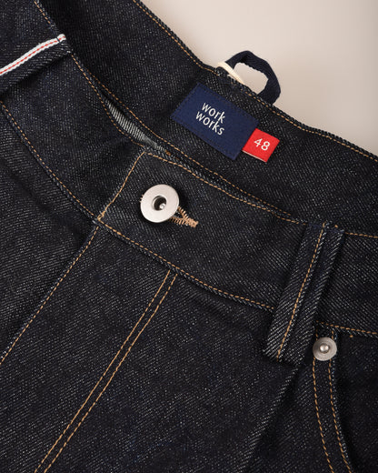 WORK WORKS MENS WIDE LEG TAPERED TROUSER - INDIGO DENIM
