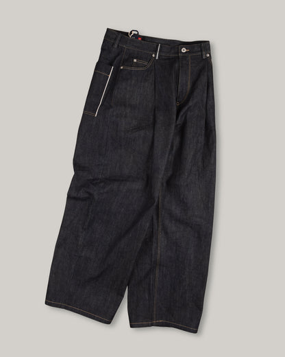 WORK WORKS MENS WIDE LEG TAPERED TROUSER - INDIGO DENIM