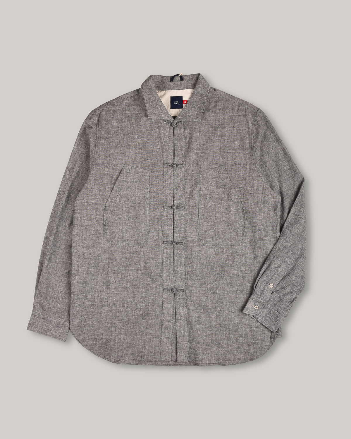 WORK WORKS MEN'S PATCH POCKET TANG SHIRT - YARN DYED GREY