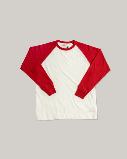 HEIMAT COTTON/ HEMP CONTRAST T-SHIRT - SEASHELL/ SAFETY RED