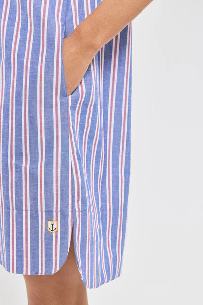 ARMOR LUX STRIPED SHIRT DRESS - SEAL/ECRU/ ROUGE
