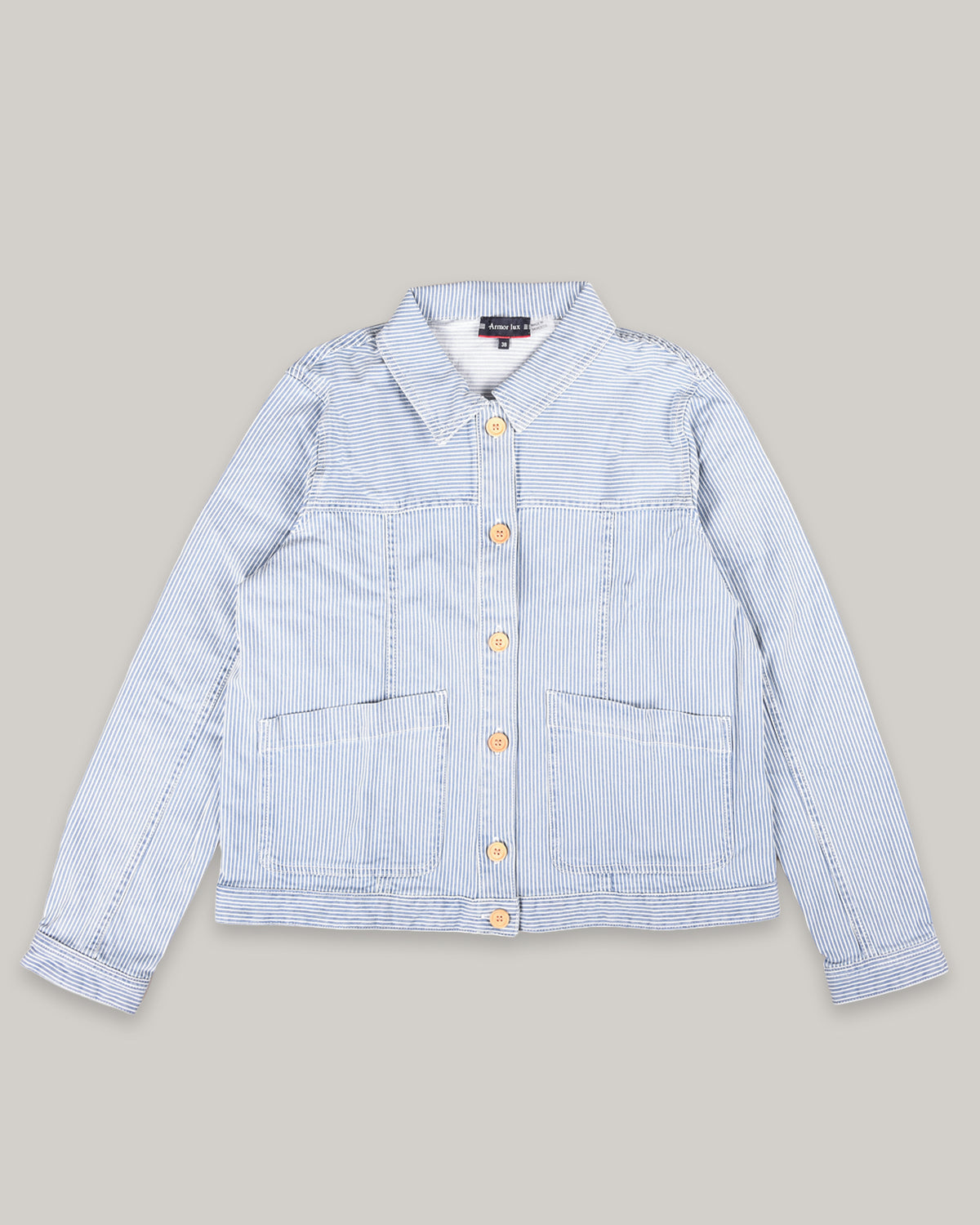 ARMOR LUX LADIES STRIPED FISHERMAN JACKET - DENIM/ WHITE