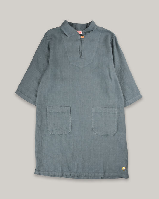 ARMOR LUX HERITAGE LINEN SMOCK DRESS - SILVER PINE