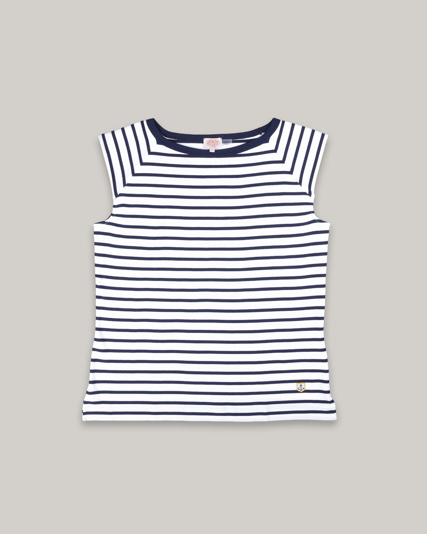 ARMOR LUX LADIES SLEEVELESS BRETON T-SHIRT - WHITE/ SEAL