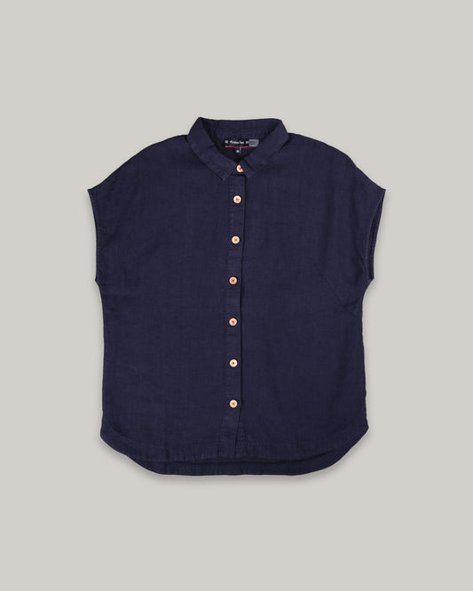ARMOR LUX LADIES BOXY FIT LINEN SHIRT - SEAL
