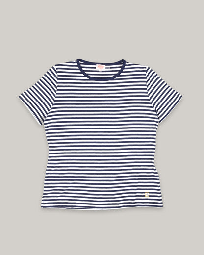 ARMOR LUX LADIES STRIPED COTTON/ LINEN T-SHIRT - WHITE/ SEAL