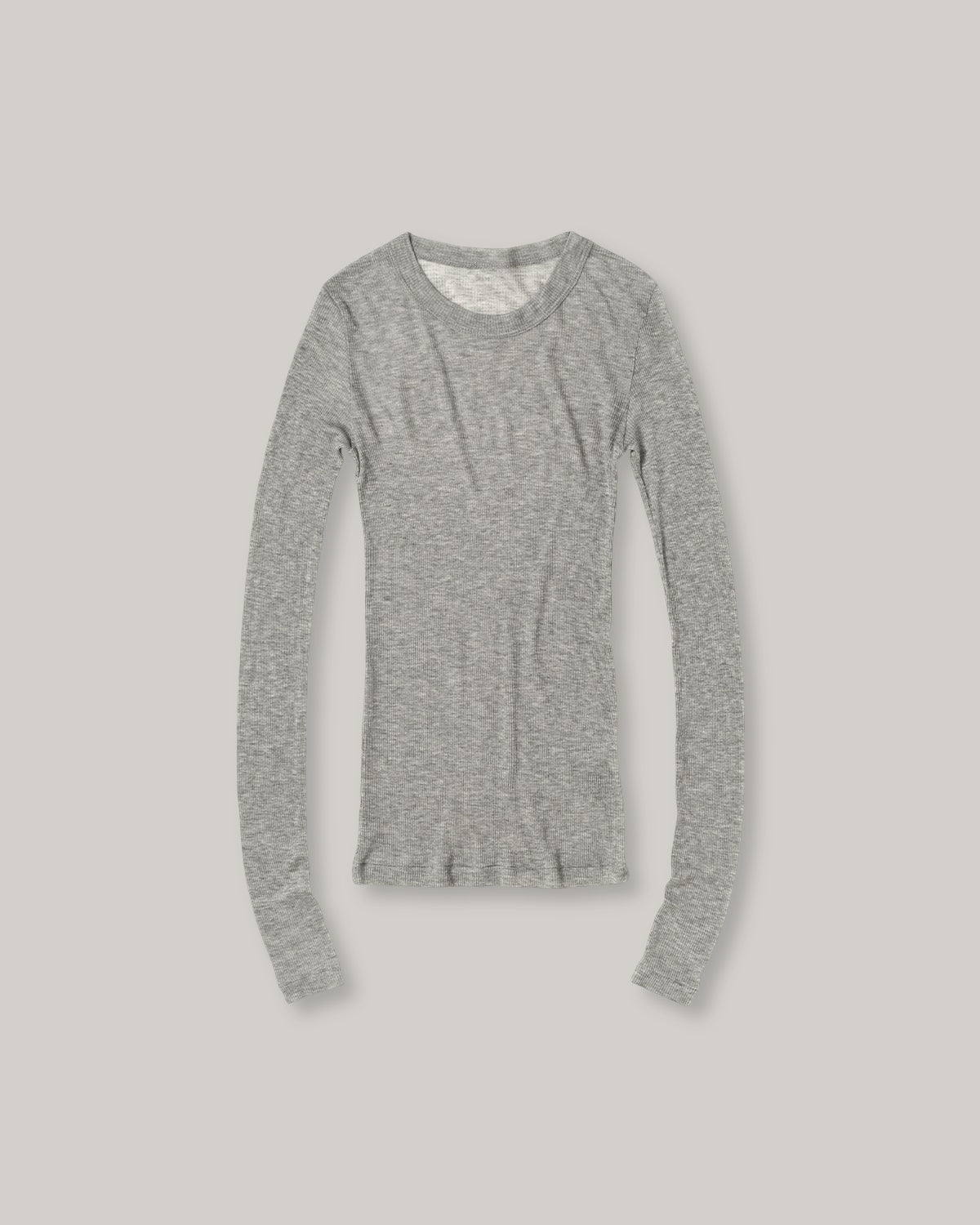 BATONER MELTY RIB U-NECK LONG SLEEVE T-SHIRT - MELANGE GREY