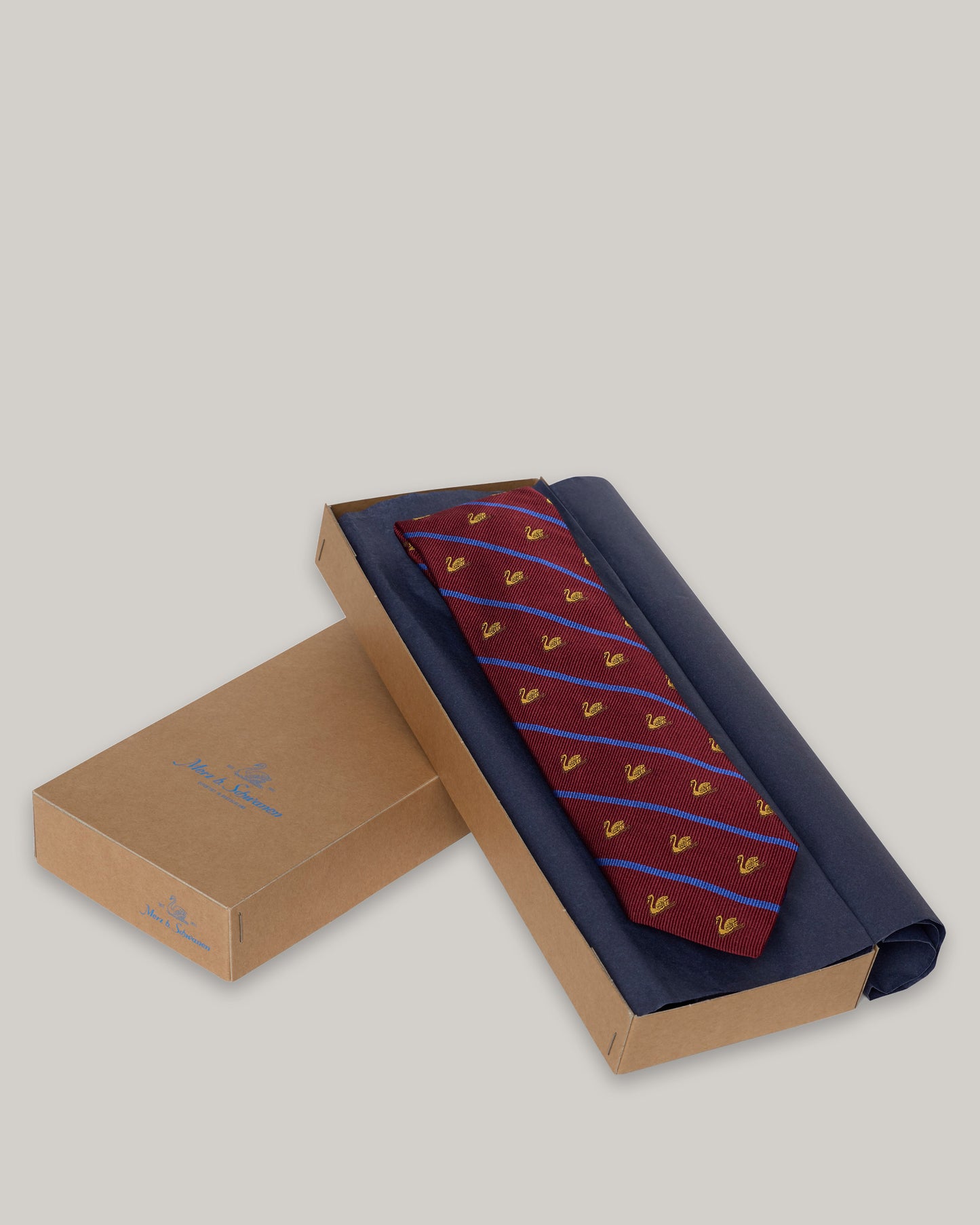 MERZ B. SCHWANEN SILK TIE - SWAN DRIFT - CARMINE RED