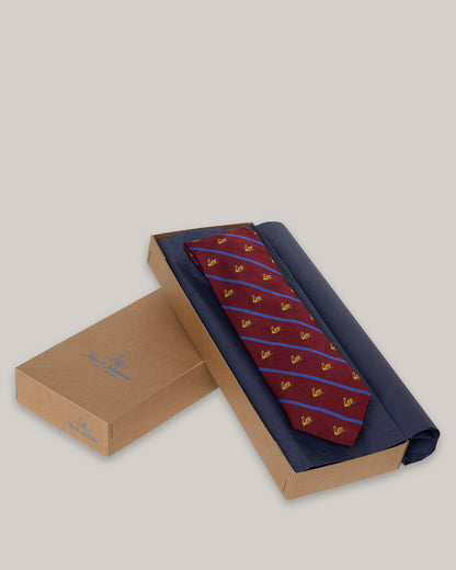 MERZ B. SCHWANEN SILK TIE - SWAN DRIFT - CARMINE RED