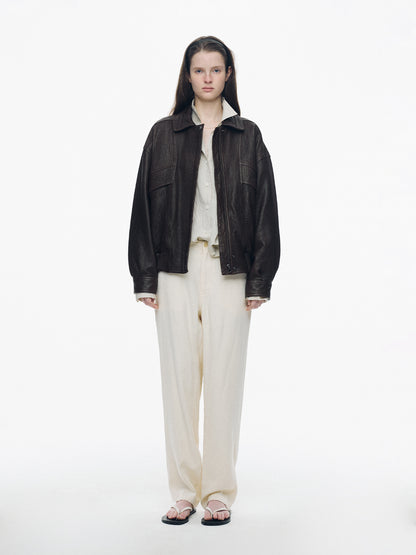 NOTHING WRITTEN LAMBSKIN BOMBER - BROWN