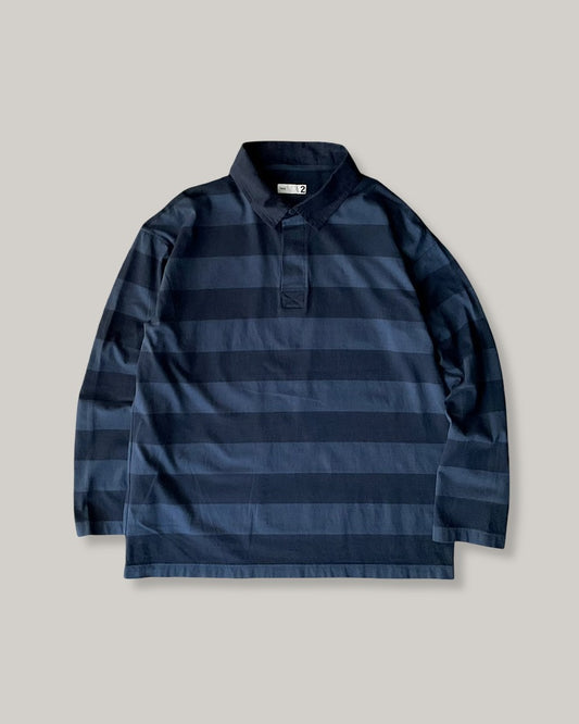 TS(S) WIDE STRIPE GARMENT DYE RUGBY SHIRT - NAVY
