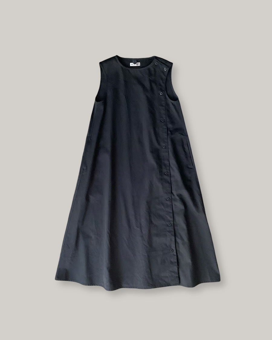 TS(S) HARD TWILL CLOTH SIDE BUTTON SLEEVELESS DRESS - BLACK