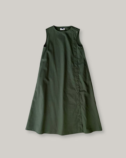 TS(S) HARD TWILL CLOTH SIDE BUTTON SLEEVELESS DRESS - GREEN