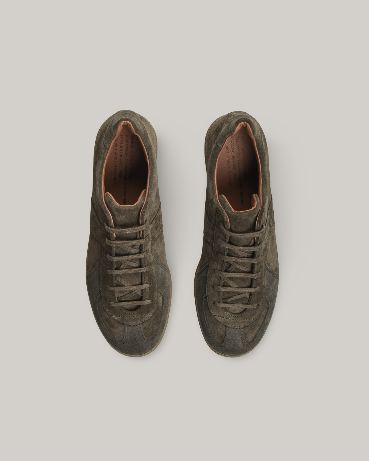 REPRODUCTION OF FOUND - GERMAN MILITARY TRAINER - OLIVE SUEDE